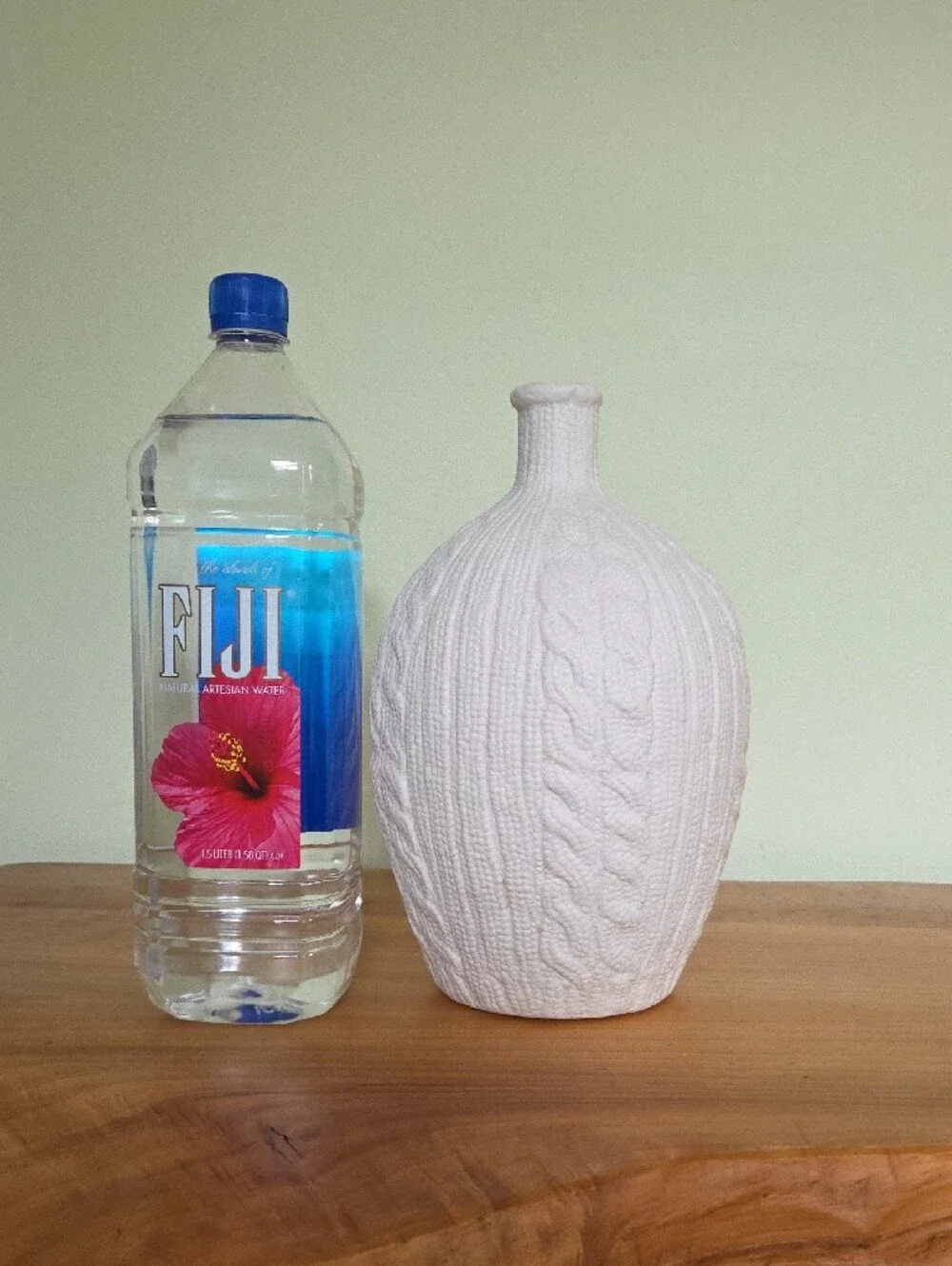 Crate & Barrel Matte White Cable Knit Sweater Ceramic Vase /Cozy Coastal Neutral